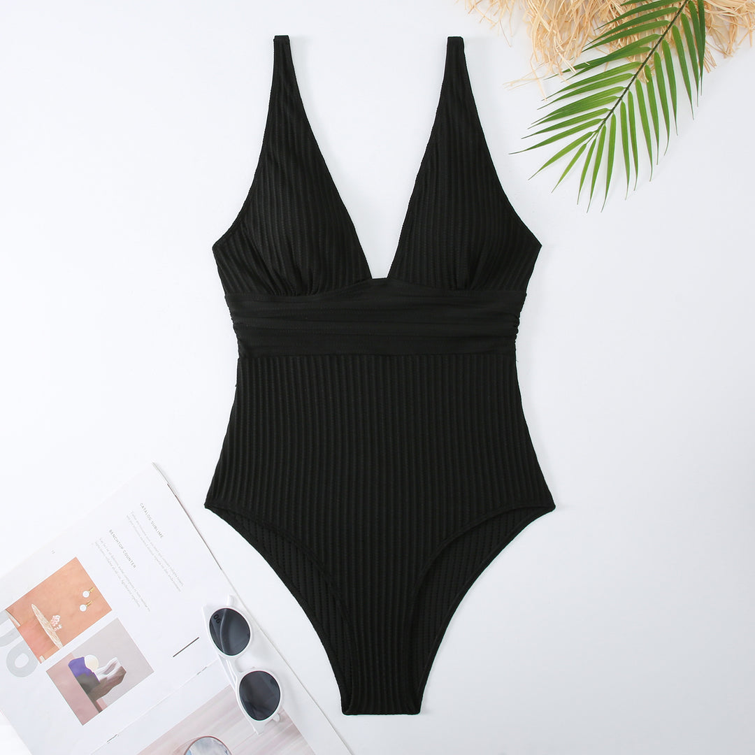 Women One-Piece Swimsuit with Figure-Hugging Design and Deep V-Neck StylebySassy
