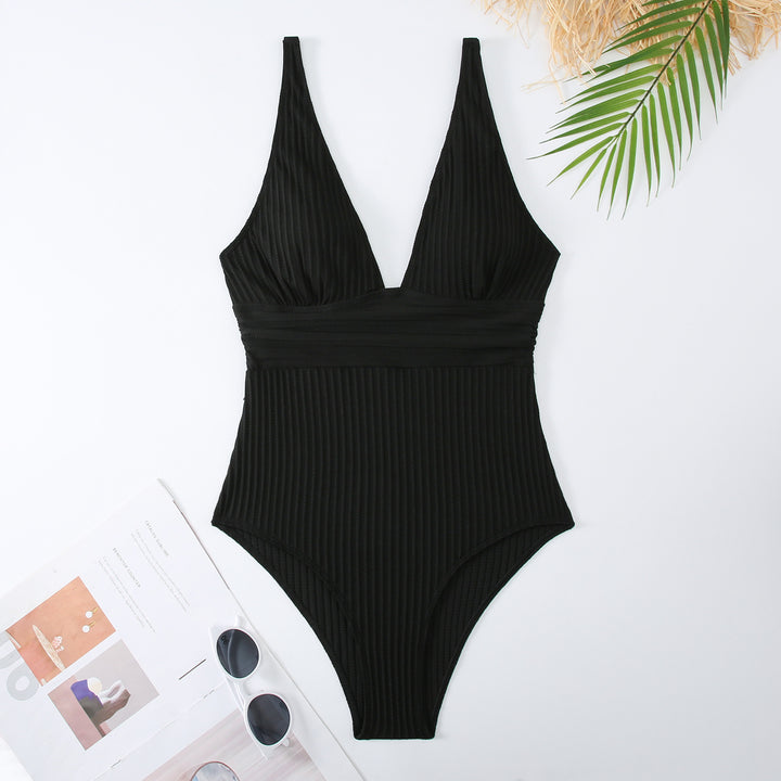 Women One-Piece Swimsuit with Figure-Hugging Design and Deep V-Neck StylebySassy