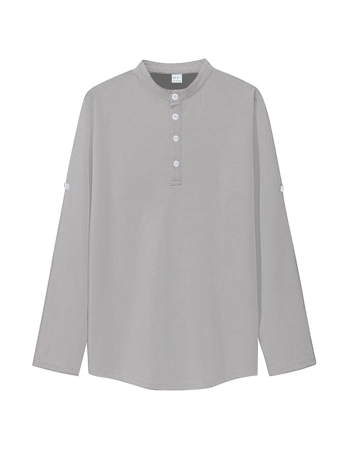 Women's oversized long sleeve Henley with stand-up collar waffle texture and sleeve fastening StylebySassy