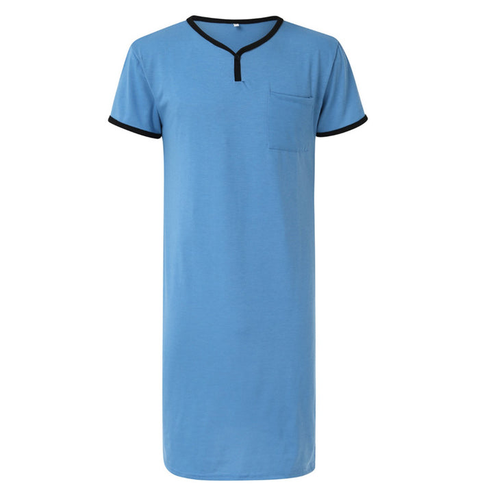 Men's long cotton sleep shirt with Henley collar StylebySassy