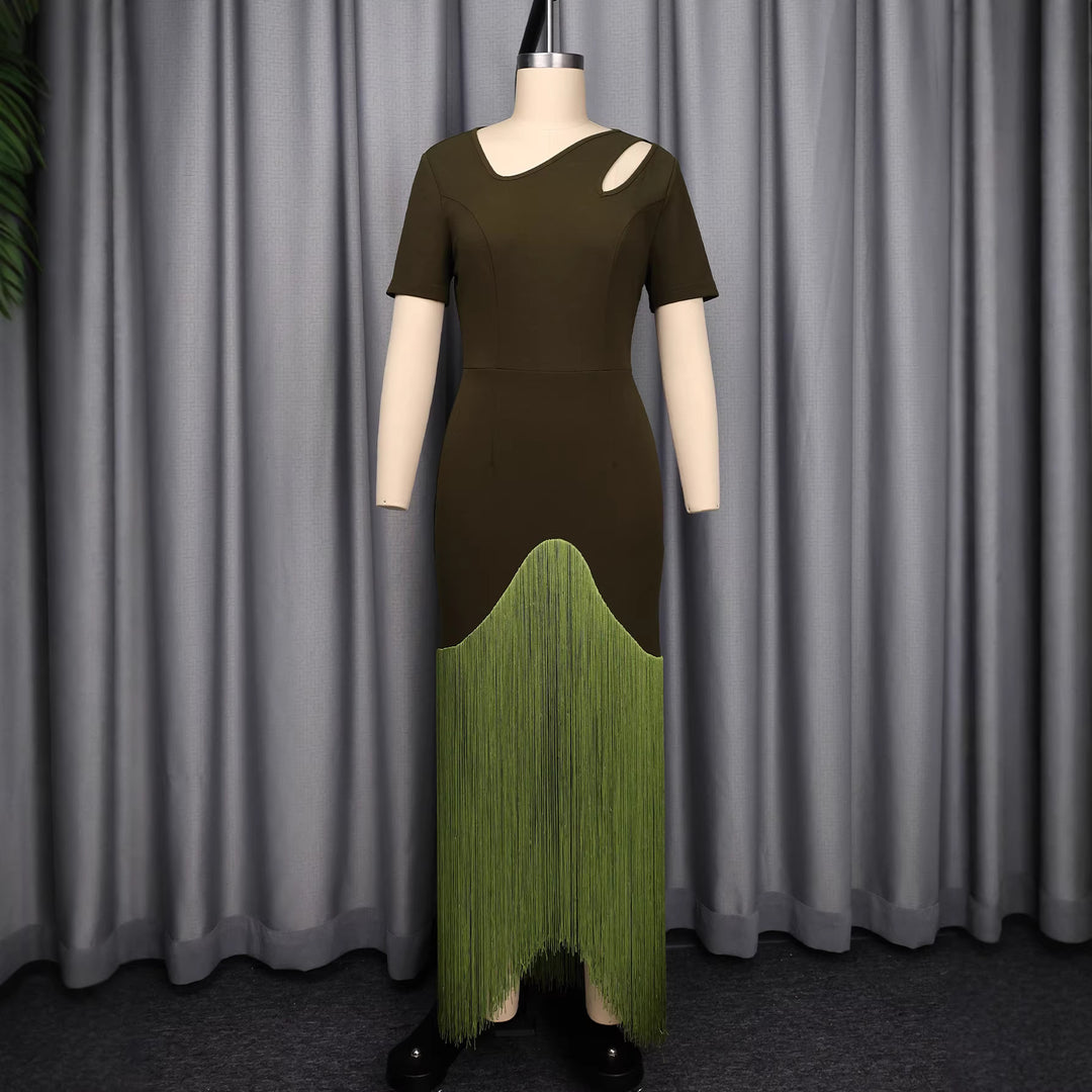 Women's maxi dress with asymmetric hem and elegant cut-out design StylebySassy
