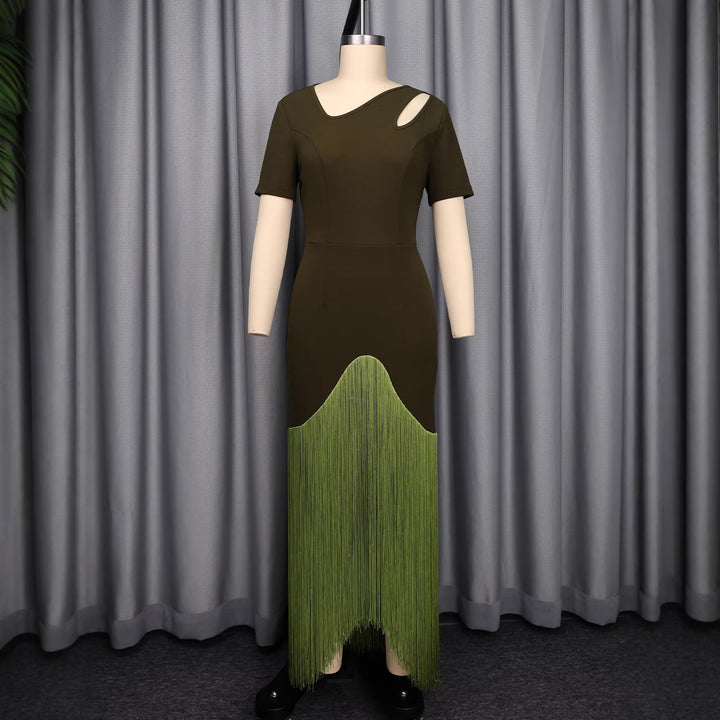 Women's maxi dress with asymmetric hem and elegant cut-out design StylebySassy
