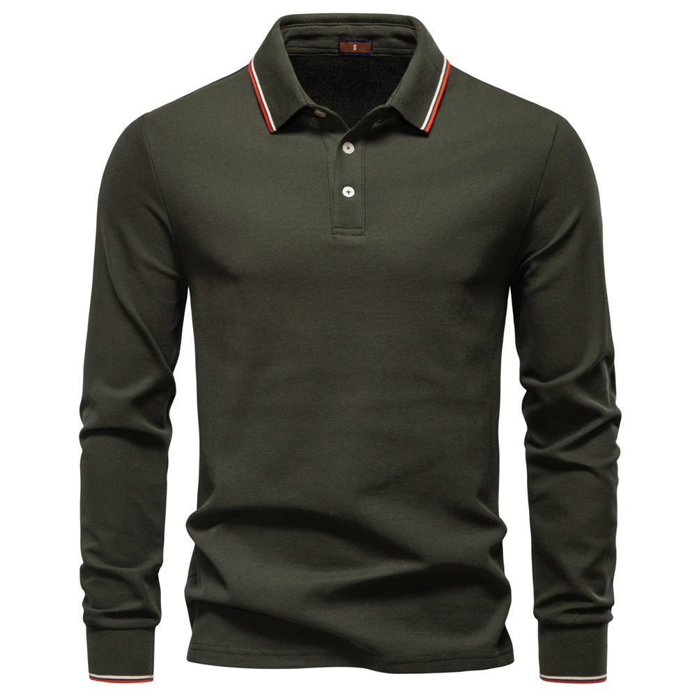 Men's tailored long-sleeve polo made of fine cotton pique with concealed button placket and ribbed cuffs StylebySassy