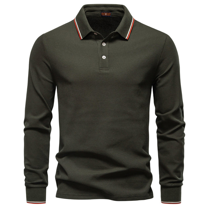 Men's tailored long-sleeve polo made of fine cotton pique with concealed button placket and ribbed cuffs StylebySassy
