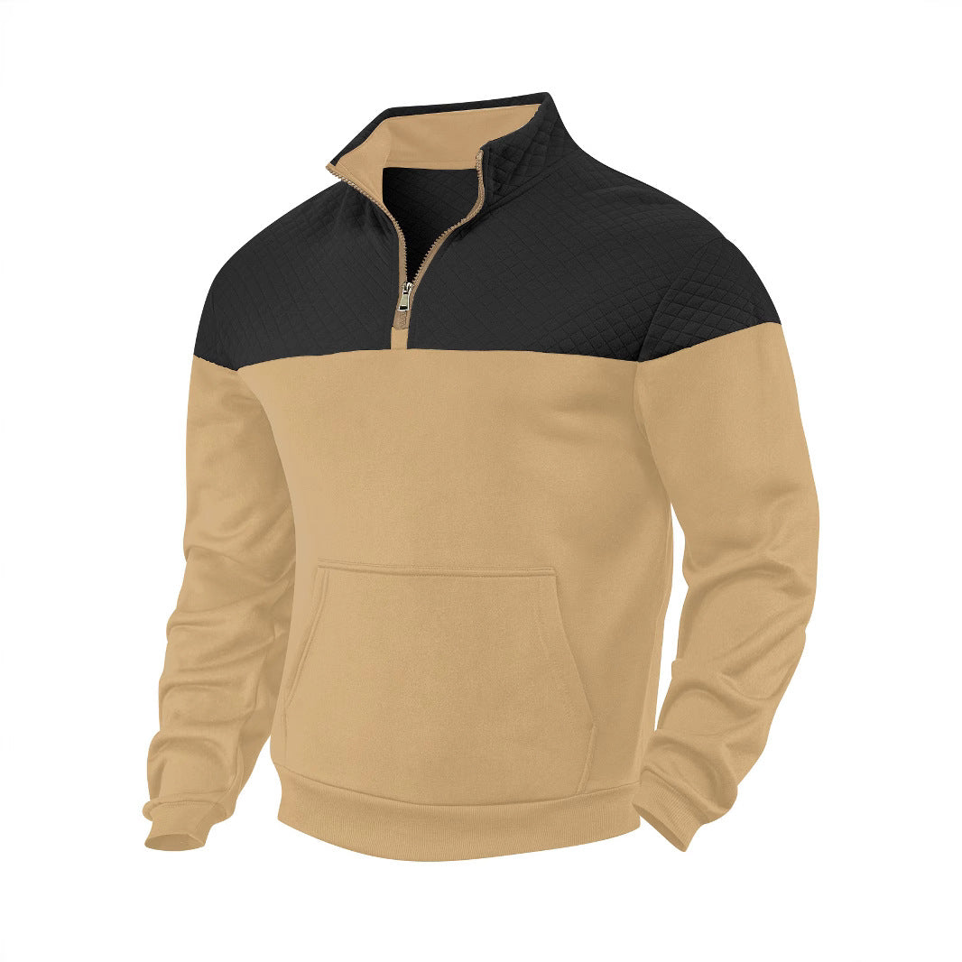 Men's Half-zip Sweatshirt with Quilted Shoulder Panel and Kangaroo Pocket StylebySassy
