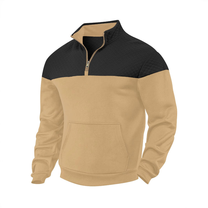 Men's Half-zip Sweatshirt with Quilted Shoulder Panel and Kangaroo Pocket StylebySassy