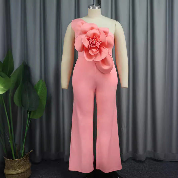 Ladies elegant overall with large floral accent on top
