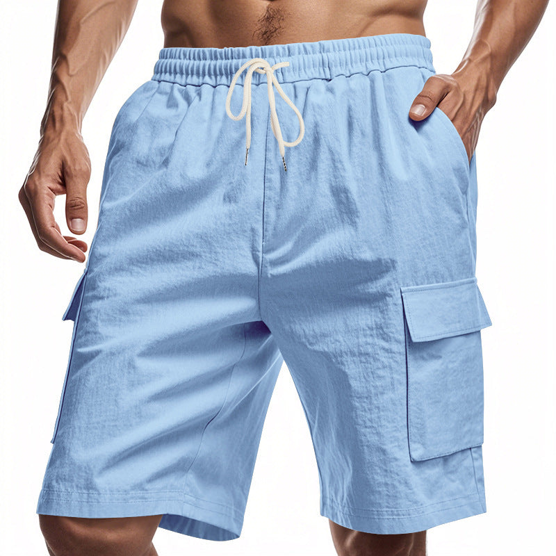 Men's technical cargo shorts with elastic drawstring waistband, secure flap pockets, and quick-drying functional material StylebySassy