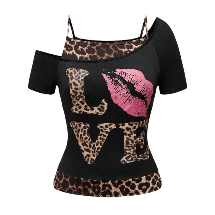 Women Off-Shoulder Top with Leopard Print and Eye-Catching Graphic Design StylebySassy