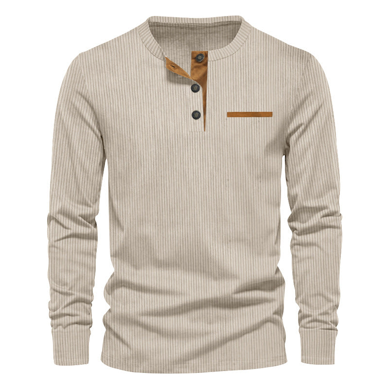 Men's long sleeve Henley with fine rib structure, slim silhouette, and chest piping StylebySassy