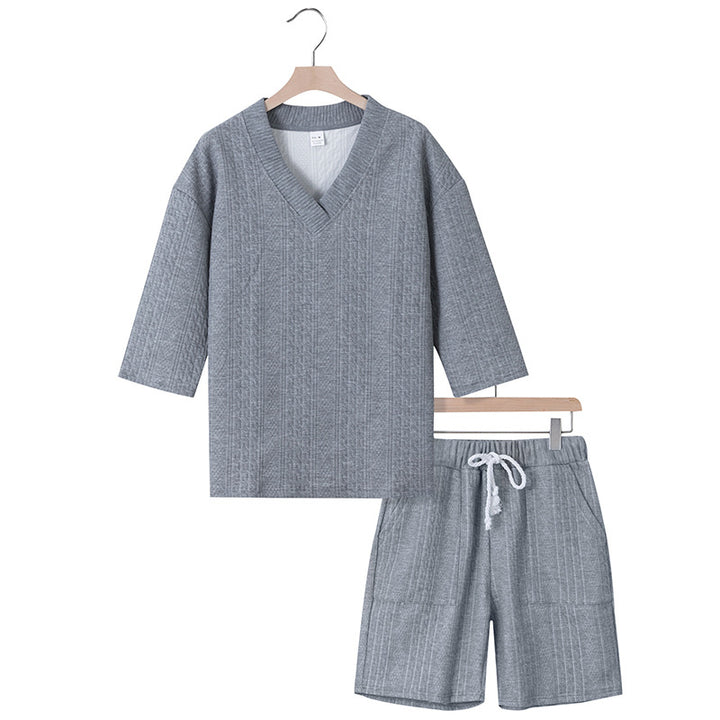 Unisex casual lounge set with V-neck top and drawstring shorts StylebySassy