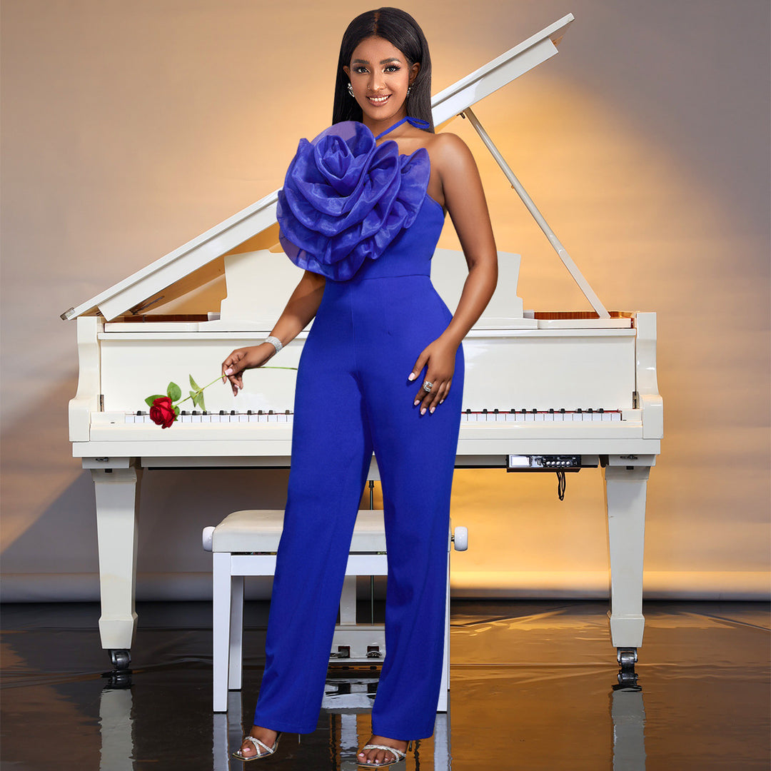 Women's elegant jumpsuit with voluminous floral collar StylebySassy