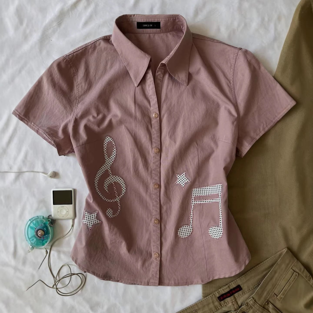 Ladies short sleeve shirt with musical motifs StylebySassy