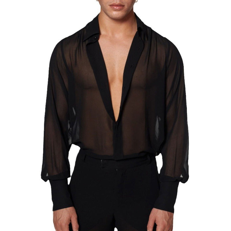 Women's semi-transparent long sleeve chiffon blouse with shirt collar and wide cuffs StylebySassy