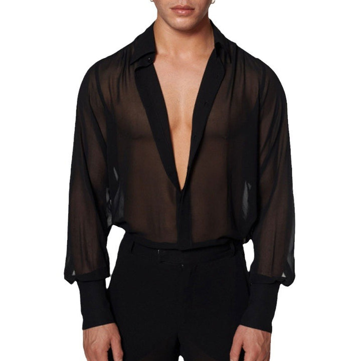 Women's semi-transparent long sleeve chiffon blouse with shirt collar and wide cuffs StylebySassy