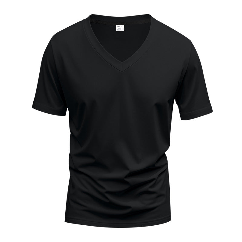 Men's classic V-neck T-shirt made of fine cotton jersey with reinforced neckband and double stitching StylebySassy