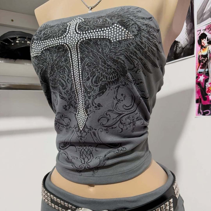 Ladies Elegant Bandeau Top with Fashionable Graphic Design StylebySassy