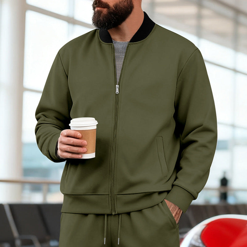 Men's Nan Urban Sweat Track Jacket with Stand Collar Concealed Zipper Elastic Rib Cuffs and Side Pockets StylebySassy