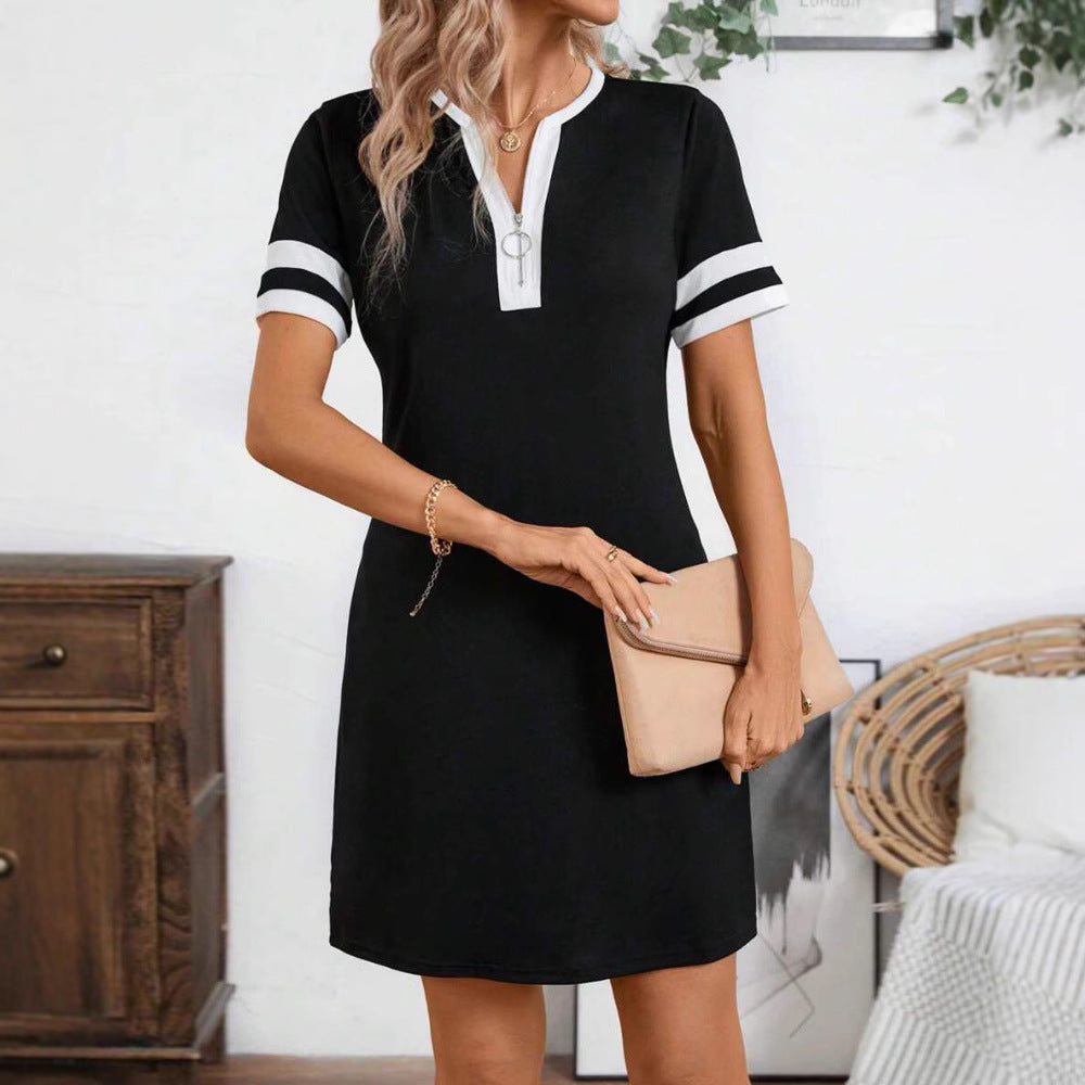 Women's nan tunic-mini dress with ring zipper and sporty sleeve stripes StylebySassy