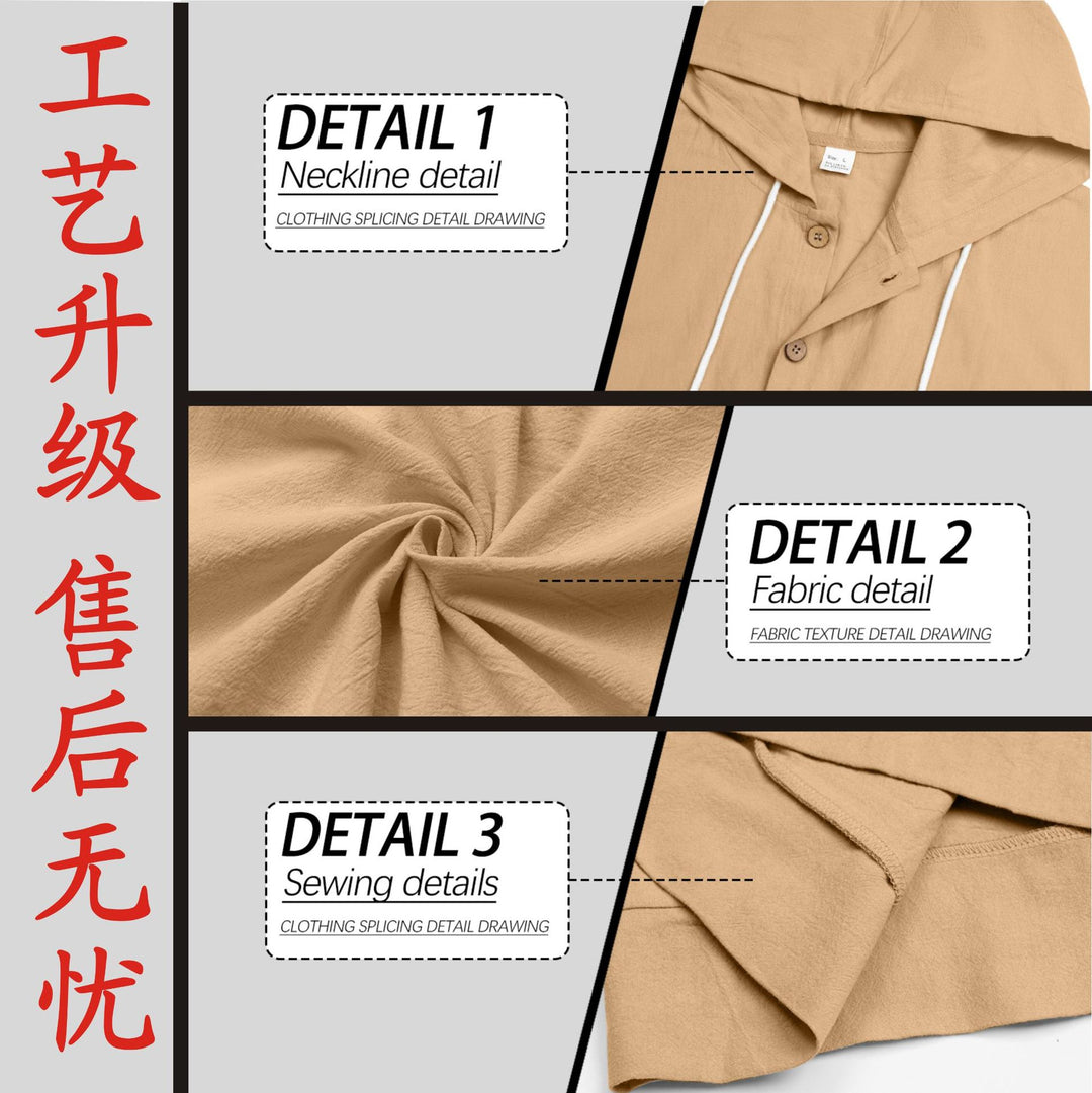 Men's lightweight hoodie jacket with button placket, kangaroo pocket, and drawstring StylebySassy