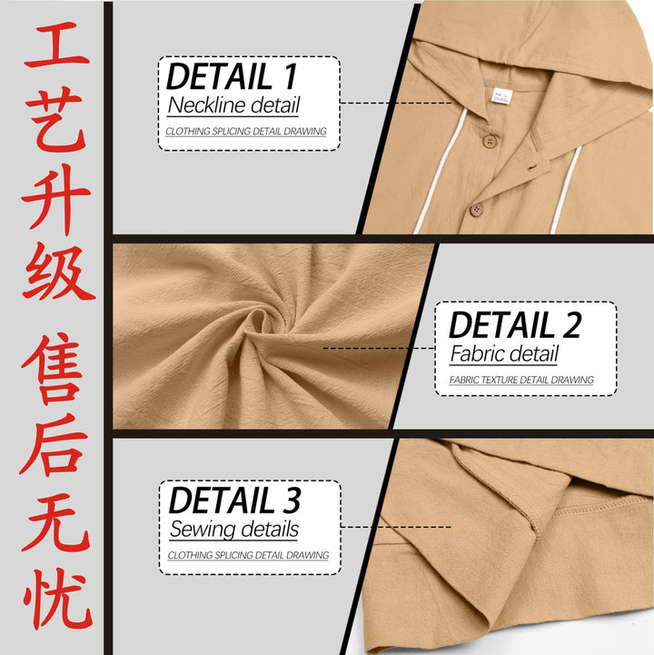 Men's lightweight hoodie jacket with button placket, kangaroo pocket, and drawstring StylebySassy