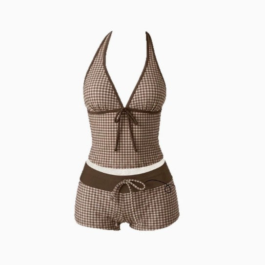 Women's tankini with fashionable polka dot pattern and adjustable halter StylebySassy