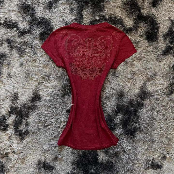 Women’s T-shirt with elaborately designed floral print and glitter accents StylebySassy
