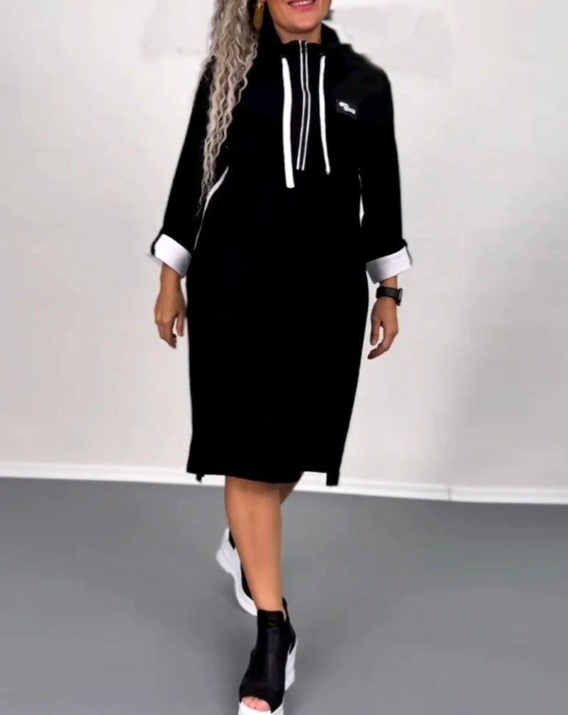Women’s Nano Hoodie Midi Dress with Hood, Drawstring and Roll-up Cuffs StylebySassy