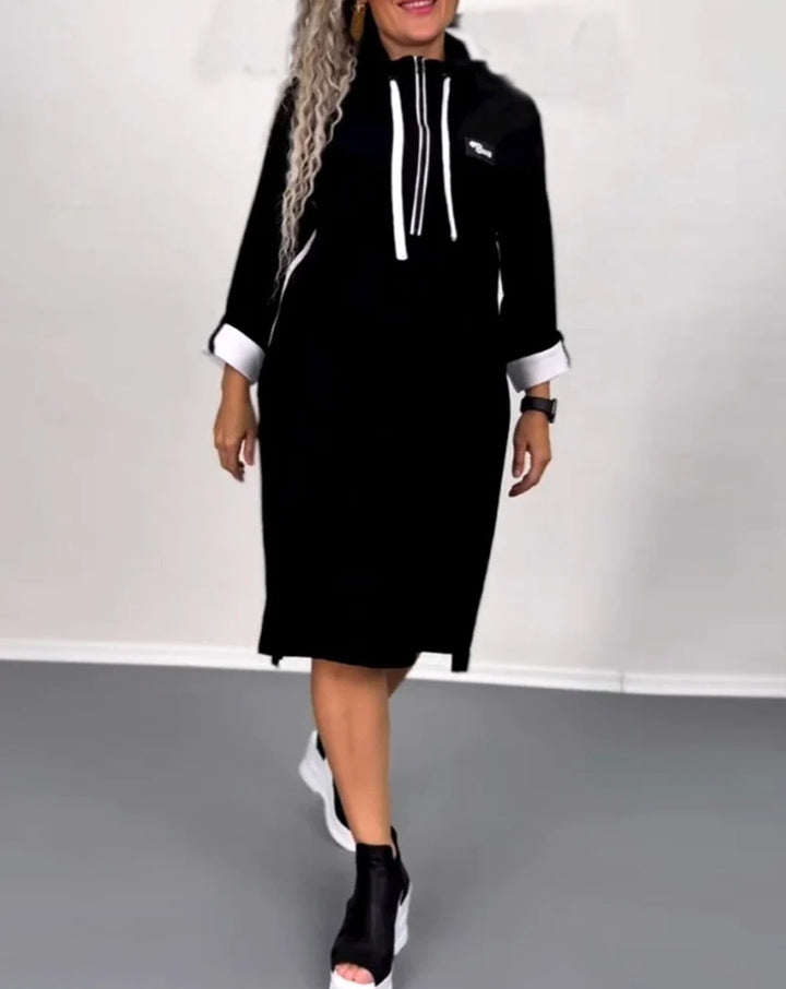 Women’s Nano Hoodie Midi Dress with Hood, Drawstring and Roll-up Cuffs StylebySassy