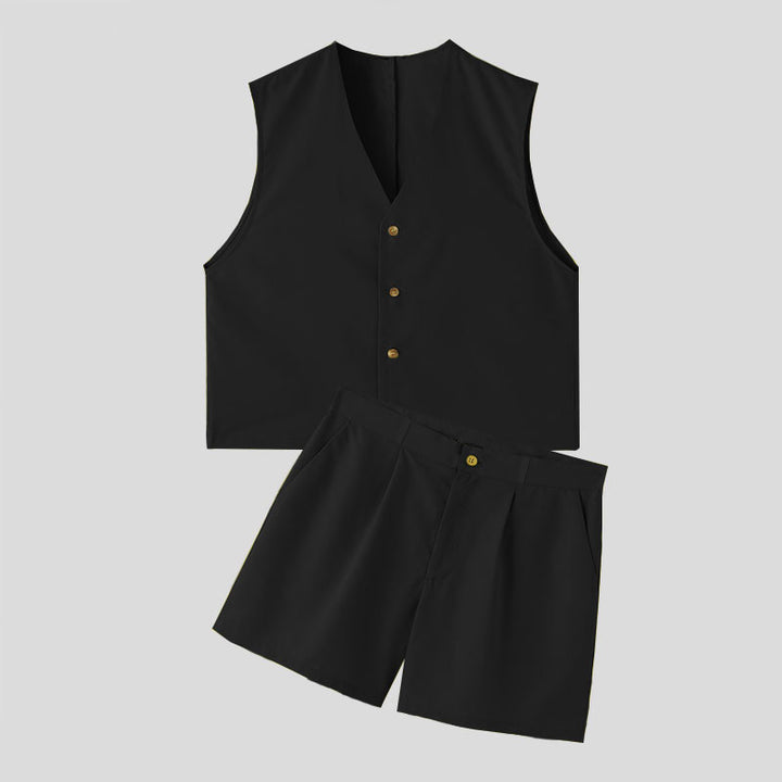 Women's elegant tailored ensemble with fitted vest and high-waisted shorts StylebySassy