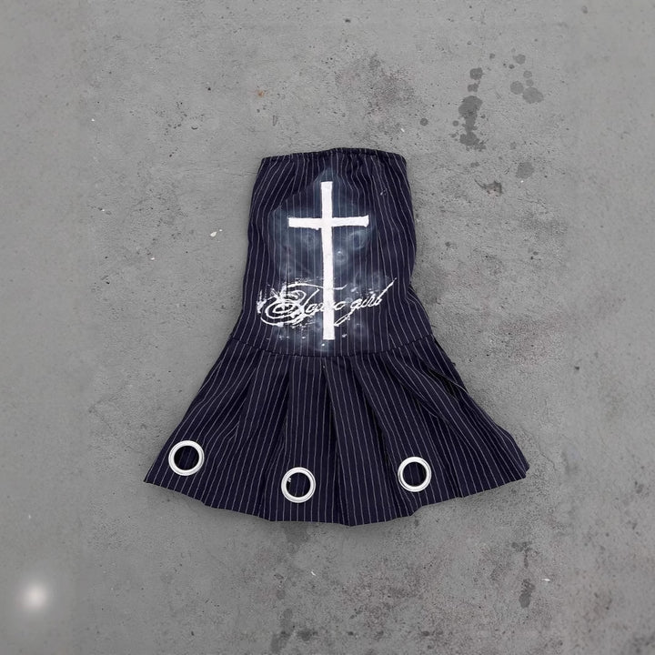 Ladies Fashion Pleated Skirt with Graphic Elements StylebySassy