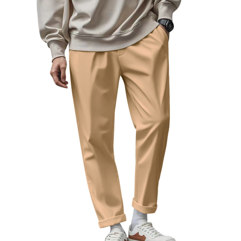 Men's tapered chino pants with turn-up hem and subtle crease StylebySassy