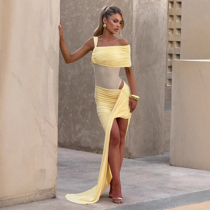 Ladies Elegant Wrap Dress with Asymmetric Cut and High Slit StylebySassy