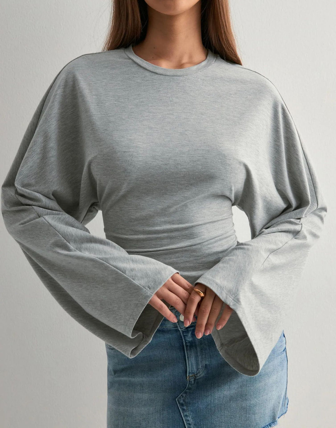 Ladies cropped fitted top with extra wide batwing sleeves StylebySassy