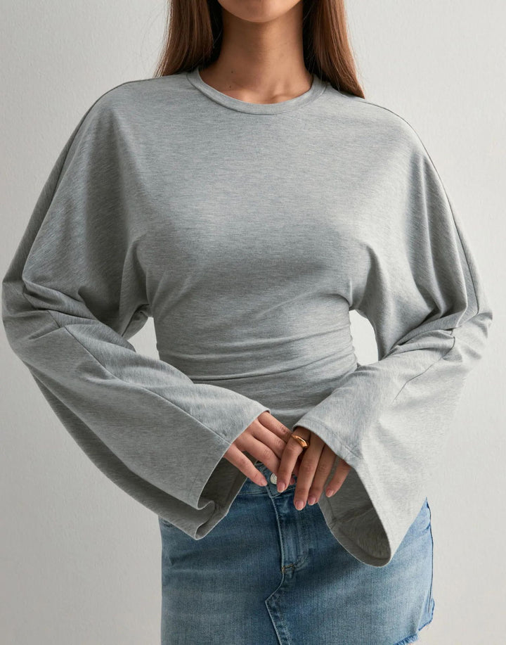 Ladies cropped fitted top with extra wide batwing sleeves StylebySassy