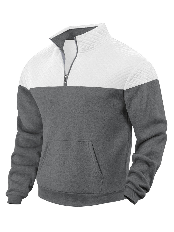 Men's Half-zip Sweatshirt with Quilted Shoulder Panel and Kangaroo Pocket StylebySassy