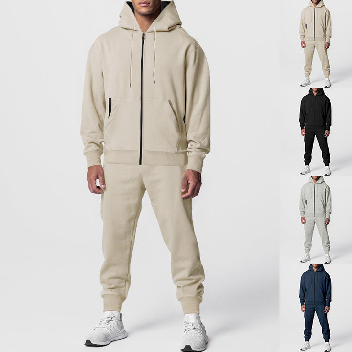 Men's urban zip hoodie with kangaroo pocket and tapered joggers set StylebySassy
