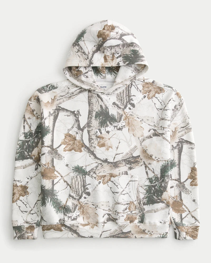 Unisex loose-fit hoodie sweatshirt with subtle leaf texture, double hood without drawstring and kangaroo pocket StylebySassy