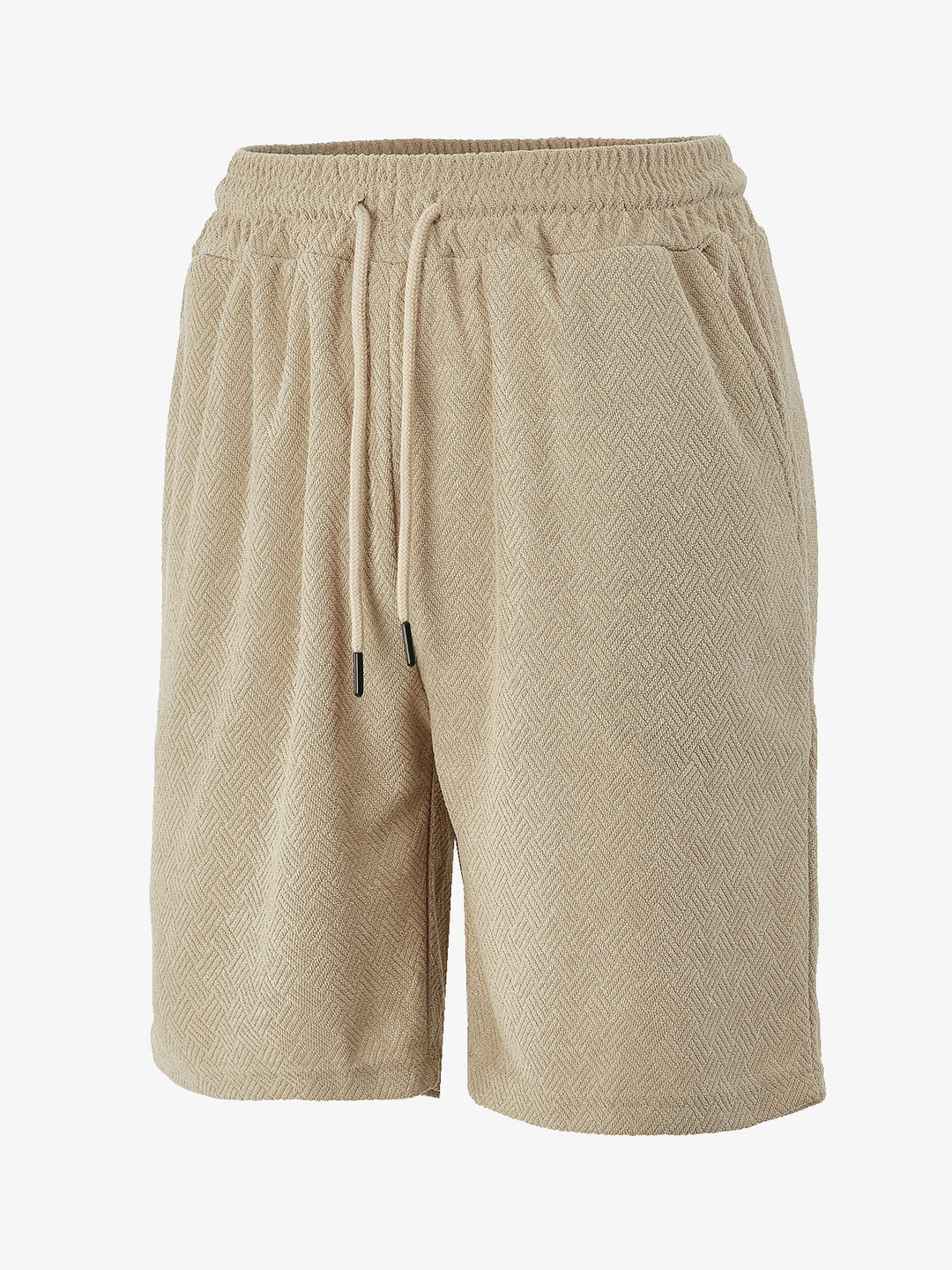 Men's terry shorts with herringbone texture, elastic drawstring waistband, and side pockets StylebySassy