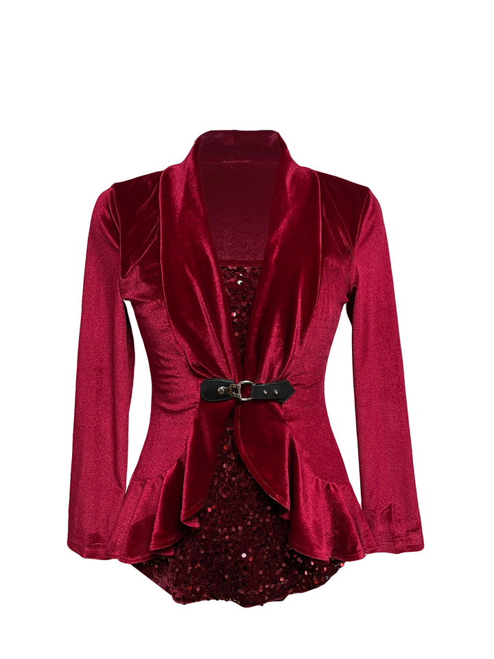 Women nan tailored velvet blazer with shawl collar and decorative belt StylebySassy