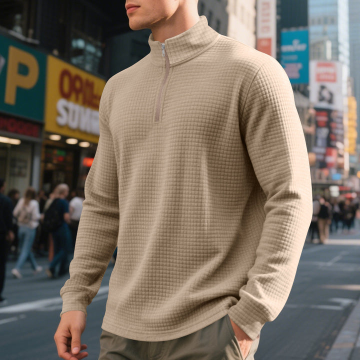Men's nan City Thermal Pullover with short zipper stand-up collar and fine square structure StylebySassy