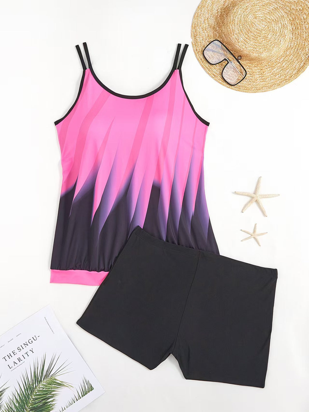 Women's sporty tankini set with colorful top and comfortable shorts StylebySassy