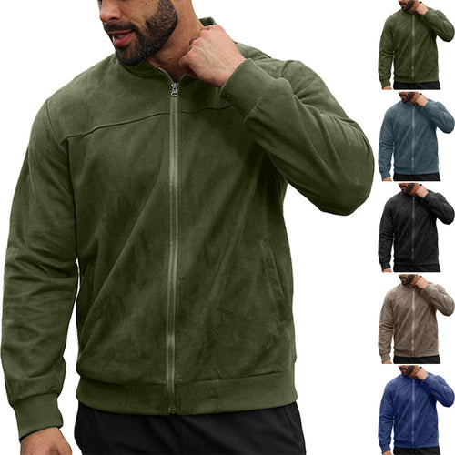 Men's subtle velour bomber jacket with stand-up collar, full zip and ribbed cuffs StylebySassy