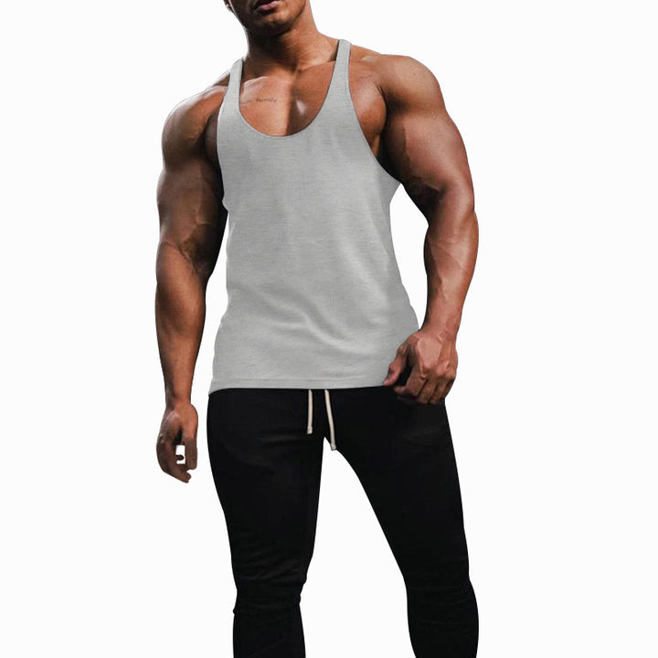 Men's athletic tank top with deep armholes and narrow straps at the back made of cotton stretch StylebySassy