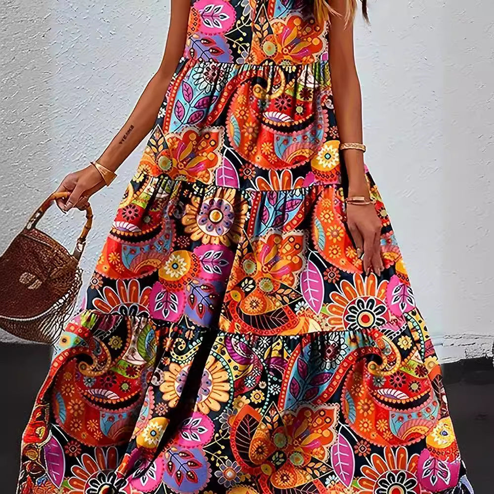 Women's layered Boho maxi dress with V-neck and gathered underbust seam StylebySassy