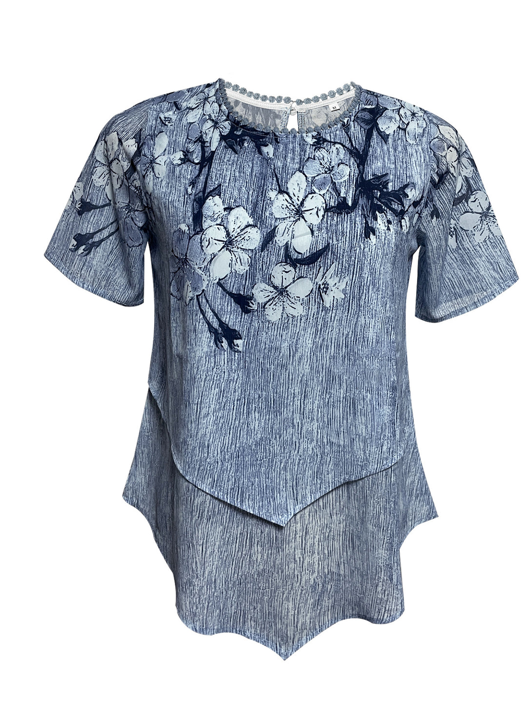 Women's two-layer blouse dress with asymmetrical tiered hem, floral print yoke, and wing sleeves StylebySassy