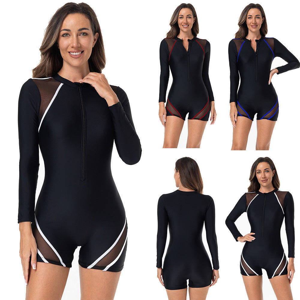 Women's Sporty Long Sleeve Swim Suit with Breathable Mesh Inserts StylebySassy