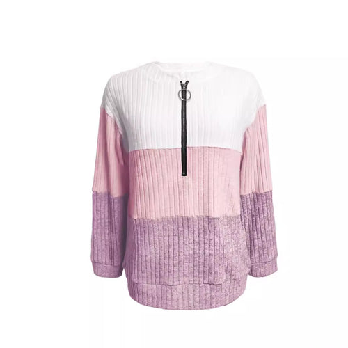 Women's long pullover with ring zipper and color block structure StylebySassy