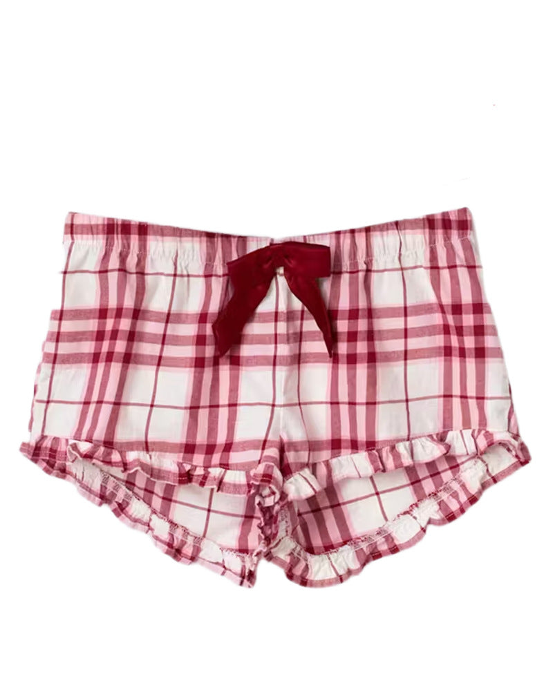 Women Checkered Spaghetti Strap Sleep Top with Gathered Underbust and Decorative Bow StylebySassy