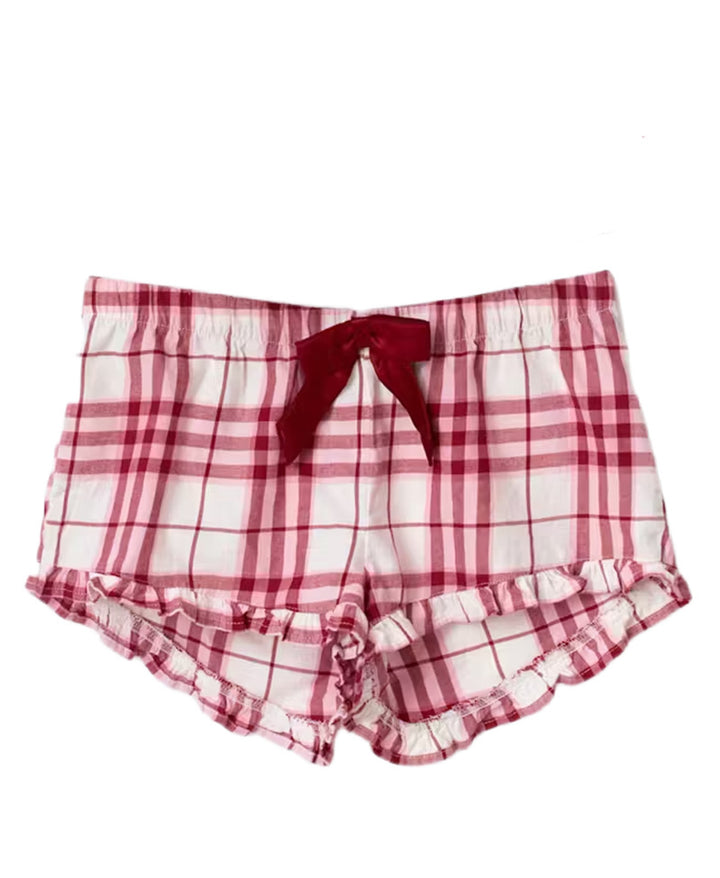 Women Checkered Spaghetti Strap Sleep Top with Gathered Underbust and Decorative Bow StylebySassy